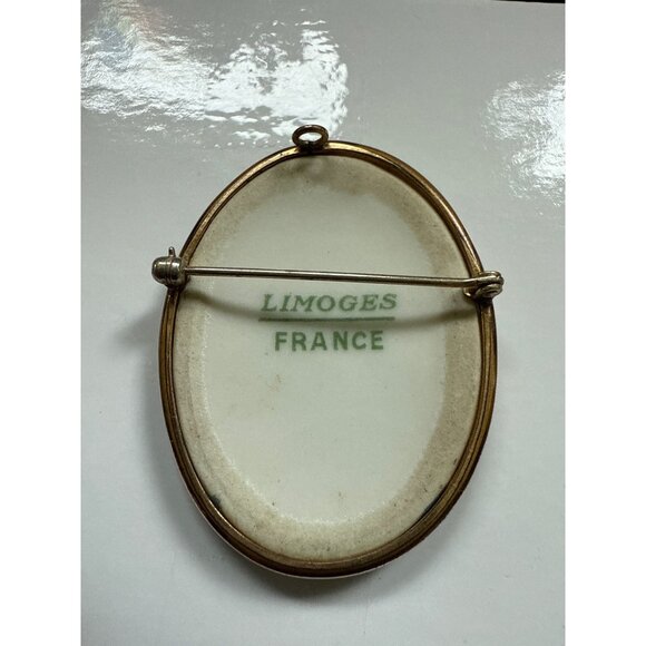 Antique Limoges France Hand-Painted Porcelain Brooch/Pendant Gold-Tone Frame - Picture 2 of 4